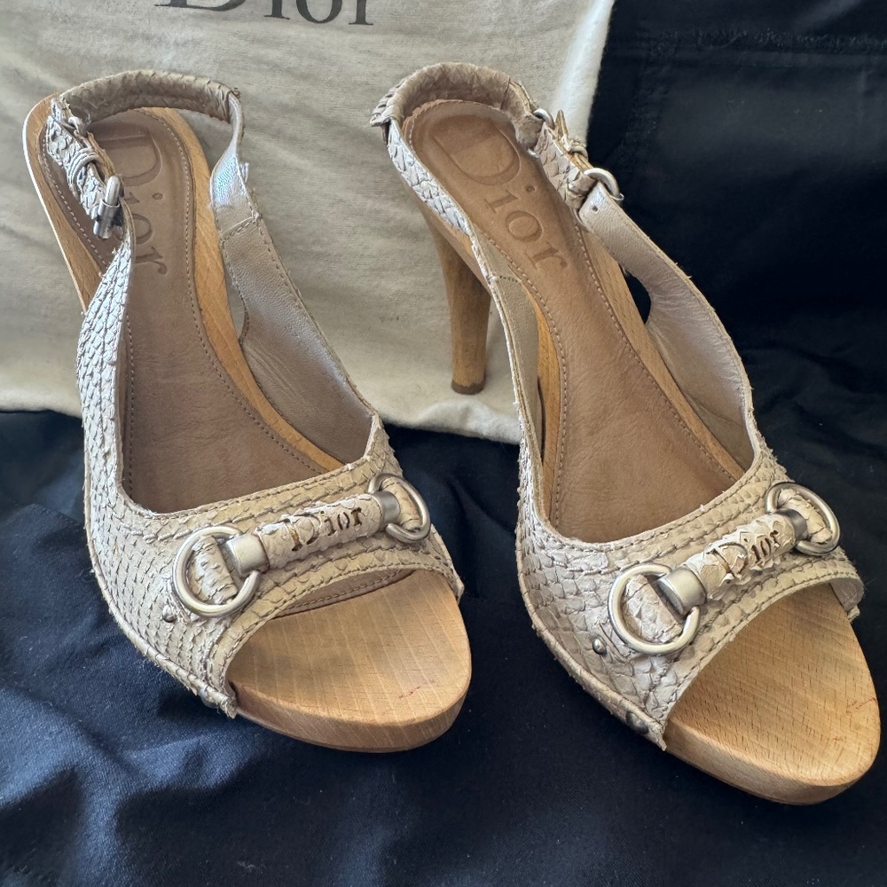 Authentic Dior size 37 wooden slingbacks stilettos heels